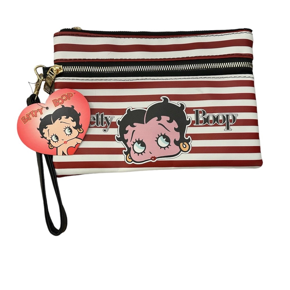 NWT Betty Boop Large Red & White Striped Clutch Make Up Cosmetic Bag